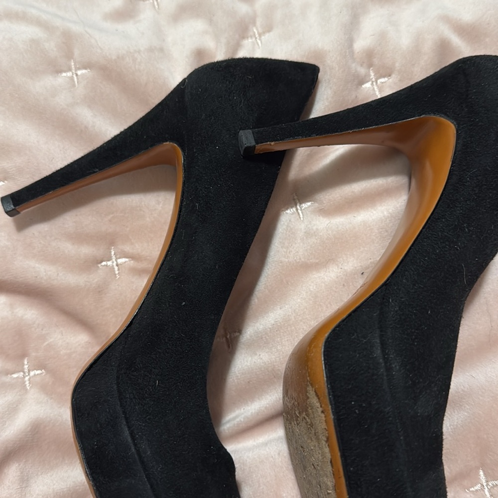 Authentic GUCCI black suede round toe platform heels shoes pumps size 6 36 - Picture 10 of 12
